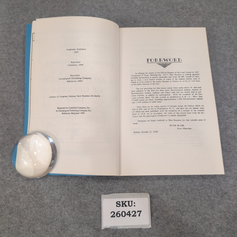 Reprint Official Register Land Lottery of Georgia 1827 Martha Lou Houston 1992 - Picture 3 of 3